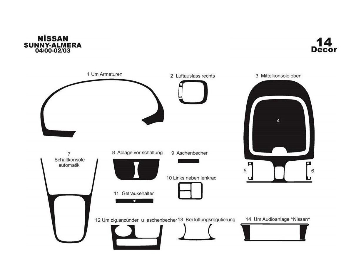 Nissan Sunny-Almera Arabian 04.00-02.03 3M 3D Interior Dashboard Trim Kit Dash Trim Dekor 14-Parts