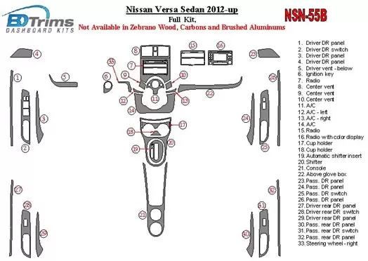 Nissan Versa 2012-UP Full Set BD Interieur Dashboard Bekleding Volhouder