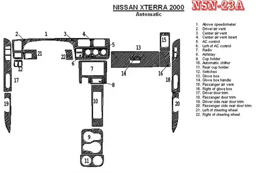 Nissan Xterra 2000-2000 Automatic Gearbox 22 Parts set BD Interieur Dashboard Bekleding Volhouder