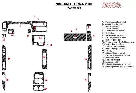 Nissan Xterra 2001-2001 Automatic Gearbox 21 Parts set BD Interieur Dashboard Bekleding Volhouder