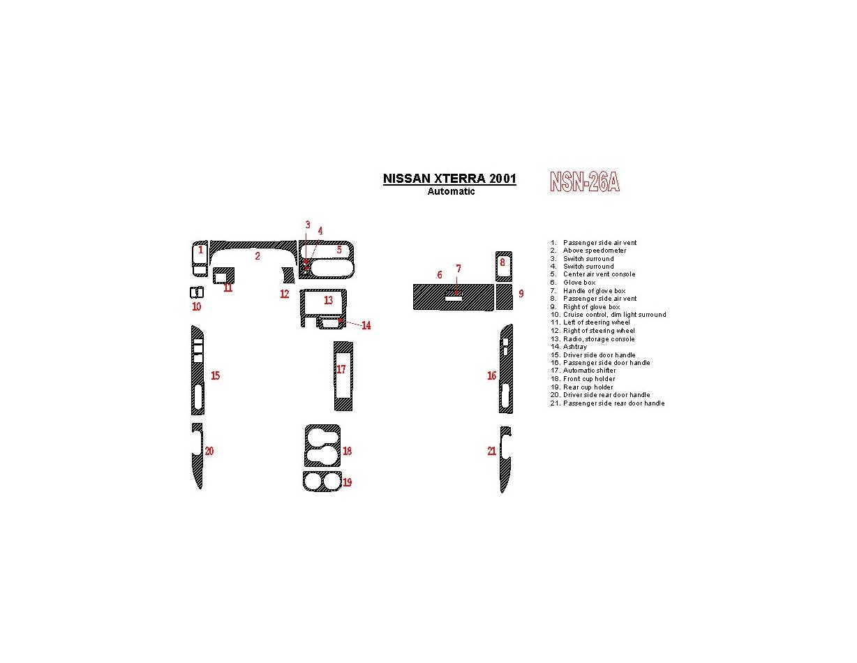 Nissan Xterra 2001-2001 Automatic Gearbox 21 Parts set BD innenausstattung armaturendekor cockpit dekor - 1- Cockpit Dekor Innen
