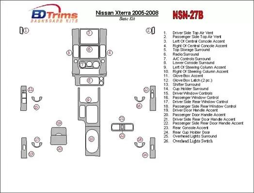 Nissan Xterra 2005-2008 Basic Set Interior BD Dash Trim Kit