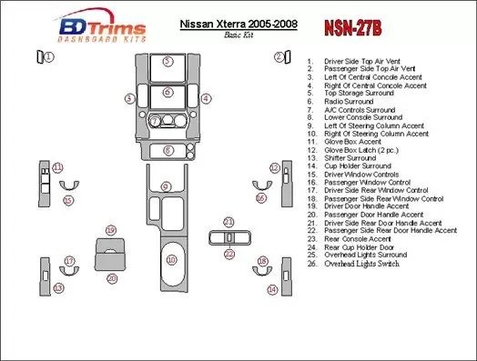 Nissan Xterra 2005-2008 Grundset BD innenausstattung armaturendekor cockpit dekor - 1- Cockpit Dekor Innenraum
