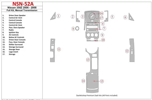 Nissan Z350 2006-2008 Ensemble Complet, boîte manuelle Box BD Kit la décoration du tableau de bord - 1 - habillage decor de tabl