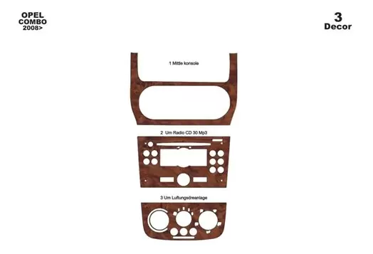 Opel Combo 01.2008 3M 3D Interior Dashboard Trim Kit Dash Trim Dekor 3-Parts