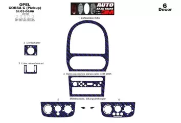 Opel Corsa C – Pick-up 01.03 - 12.06 3D Inleg dashboard Interieurset aansluitend en pasgemaakt op he 6 -Teile