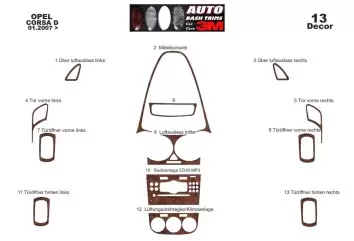 Opel Corsa D 01.2007 3D Inleg dashboard Interieurset aansluitend en pasgemaakt op he 13 -Teile