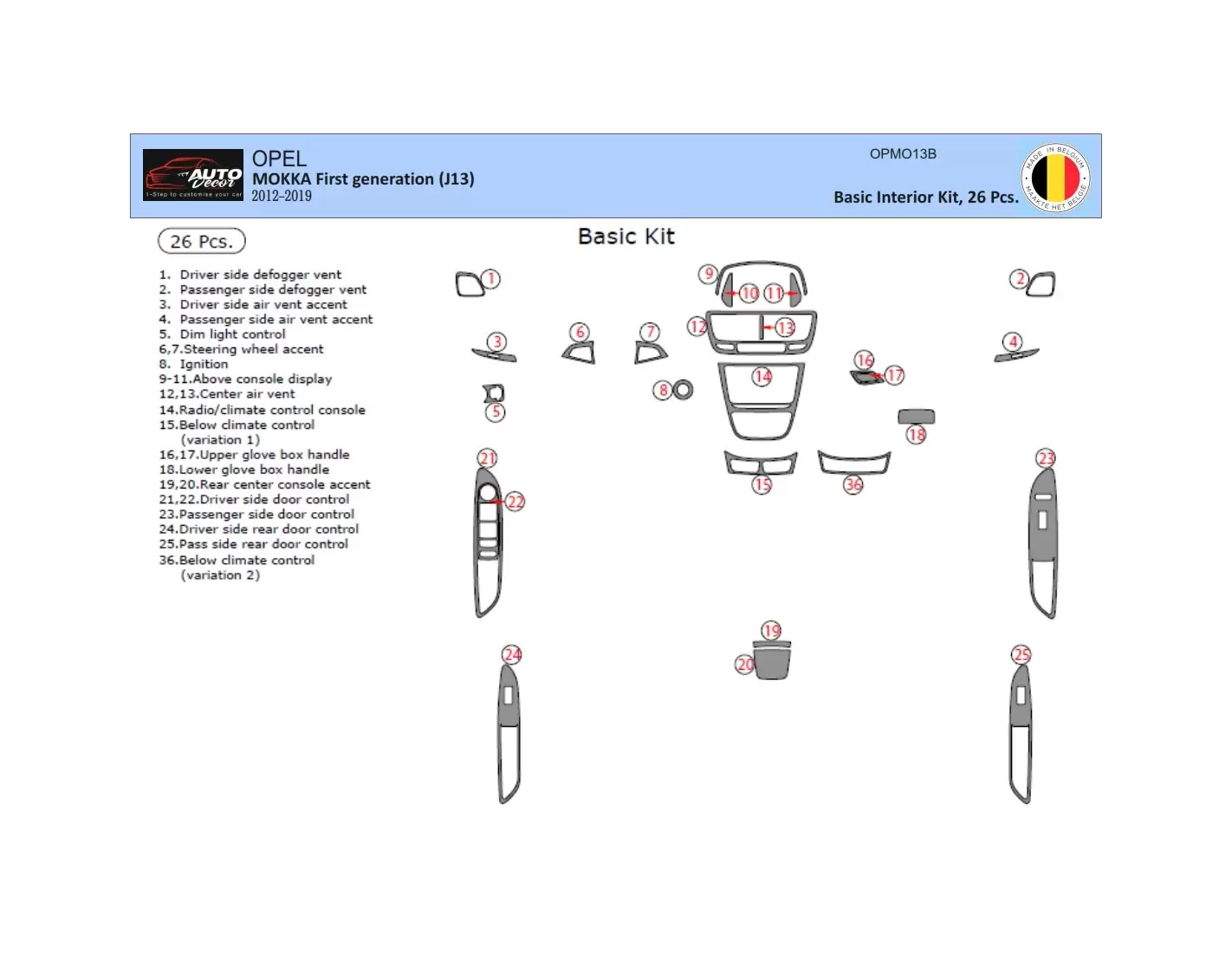 Opel Mokka ab 2012 3D Inleg dashboard Interieurset aansluitend en pasgemaakt op he 26-Teile