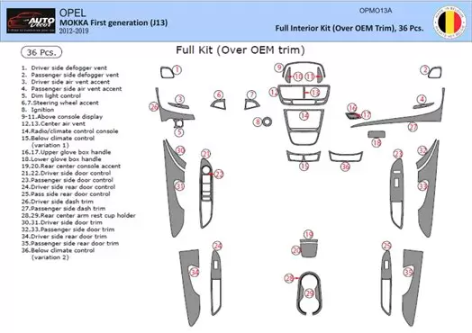 Opel Mokka ab 2012 3D Inleg dashboard Interieurset aansluitend en pasgemaakt op he 35-Teile