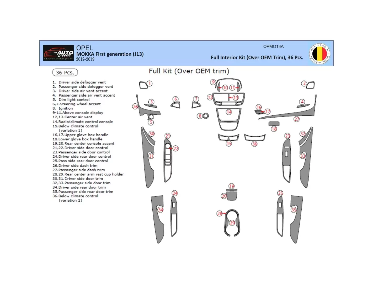 Opel Mokka ab 2012 Kit Rivestimento Cruscotto all'interno del veicolo Cruscotti personalizzati 35-Decori