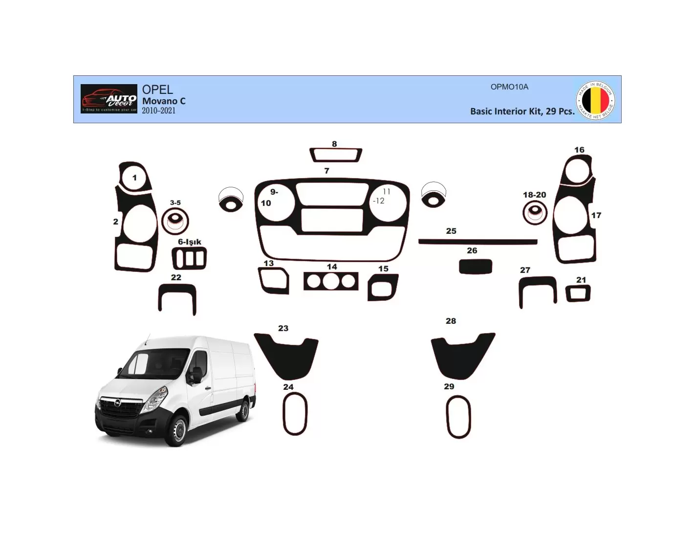 Opel Movano 01.2010 3M 3D Interior Dashboard Trim Kit Dash Trim Dekor 29-Parts