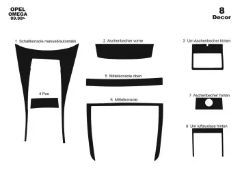 Opel Omega B2 09.99 - 12.03 Kit Rivestimento Cruscotto all'interno del veicolo Cruscotti personalizzati 8-Decori