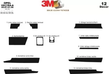 Opel Vectra A 09.87 - 07.953D Inleg dashboard Interieurset aansluitend en pasgemaakt op he 12 -Teile