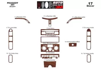 Peugeot 207 01.2007 Kit Rivestimento Cruscotto all'interno del veicolo Cruscotti personalizzati 17-Decori