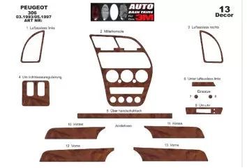 Peugeot 306 03.93 - 04.97 Kit Rivestimento Cruscotto all'interno del veicolo Cruscotti personalizzati 13-Decori