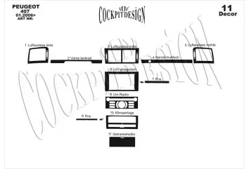 Peugeot 407 05-10 Kit la décoration du tableau de bord 11-Pièce - 2 - habillage decor de tableau de bord