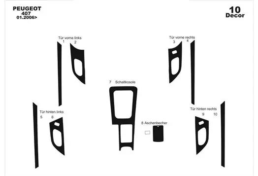 Peugeot 407 Doors 06.05 - 12.10 Kit Rivestimento Cruscotto all'interno del veicolo Cruscotti personalizzati 10-Decori