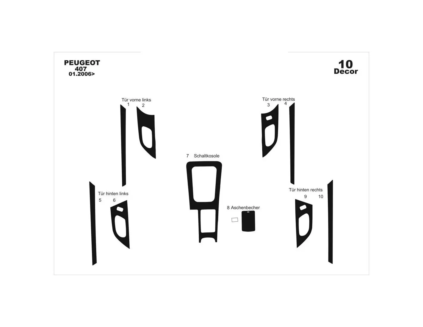 Peugeot 407 Doors 06.05-12.10 3M 3D Interior Dashboard Trim Kit Dash Trim Dekor 10-Parts
