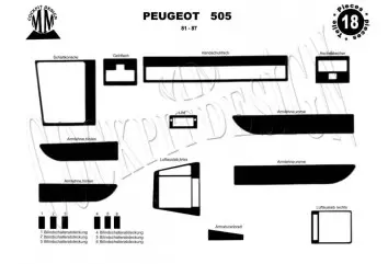Peugeot 505 01.81-12.87 3M 3D Interior Dashboard Trim Kit Dash Trim Dekor 18-Parts