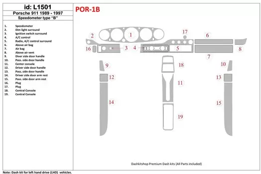 Porsche 911 1989-1997 Gearsometer Type B Cruscotto BD Rivestimenti interni