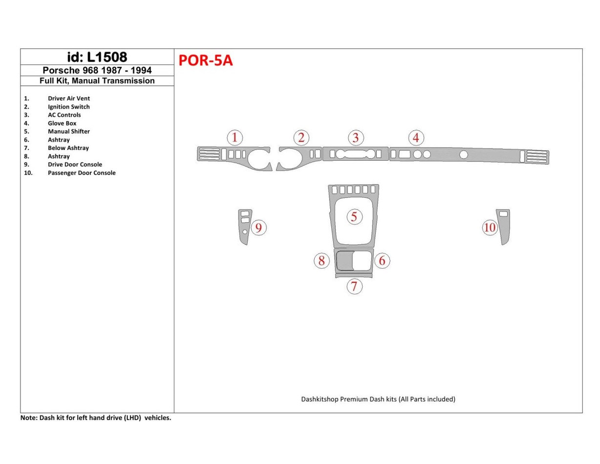 Porsche 944 1985-1994 Full Set BD Interieur Dashboard Bekleding Volhouder