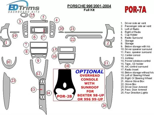 Porsche 996 2002-2004 Voll Satz BD innenausstattung armaturendekor cockpit dekor - 1- Cockpit Dekor Innenraum