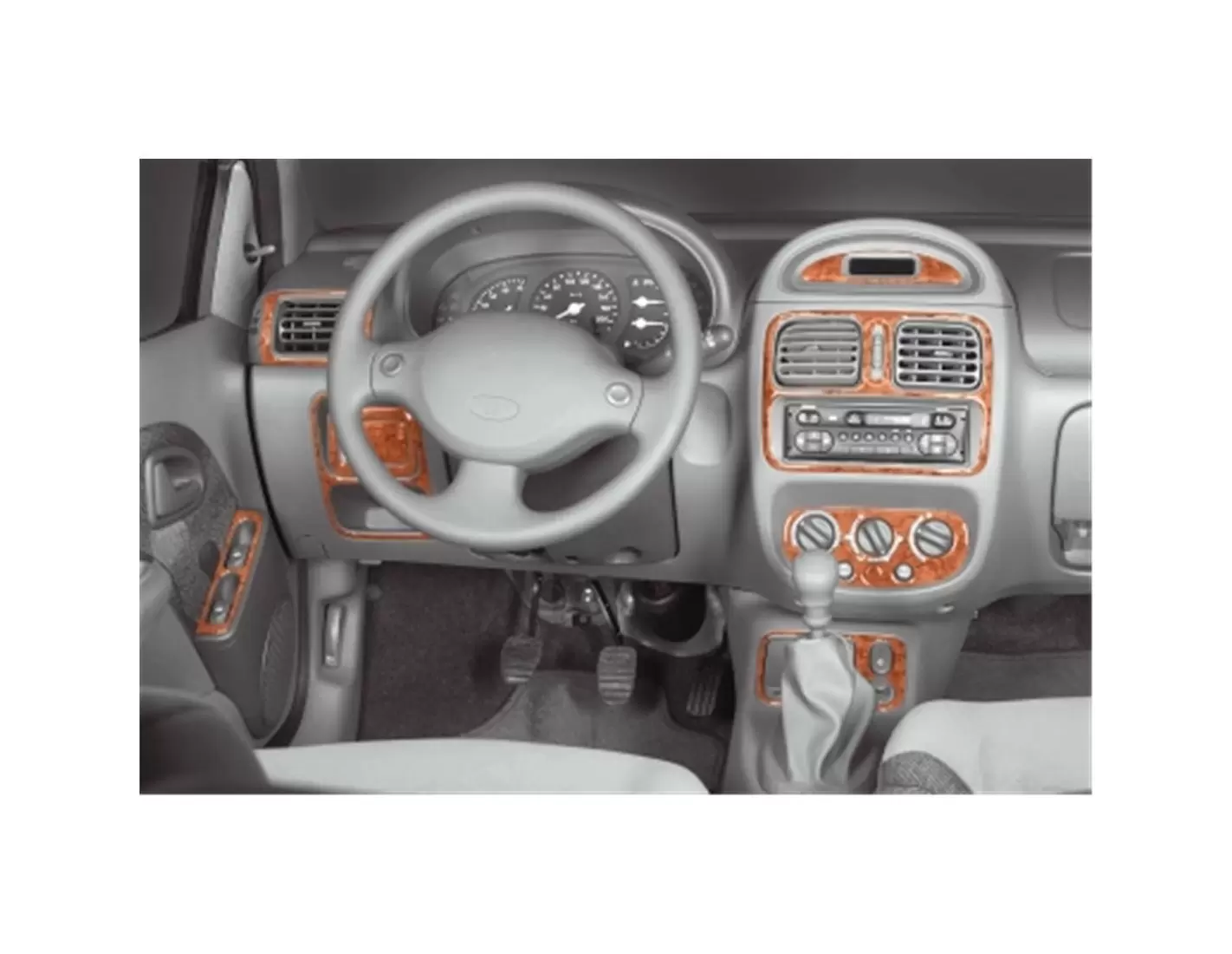 Renault Clio 06.98 - 05.01 Kit Rivestimento Cruscotto all'interno del veicolo Cruscotti personalizzati 18-Decori