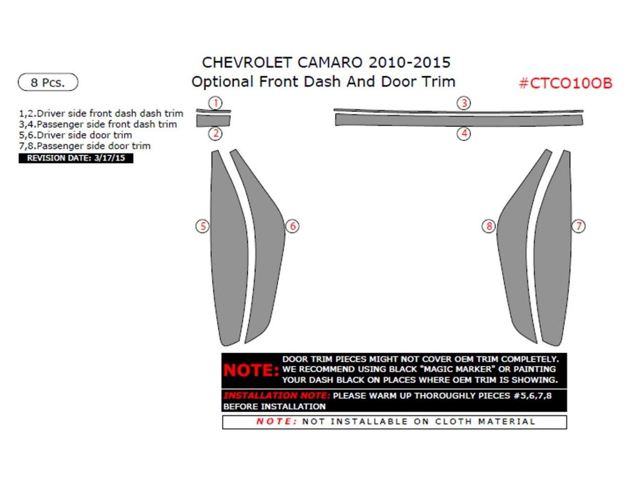 Chevrolet Camaro 2010-2015 interior dash kit, Optional Front Dash And Door Trim, 8 Pcs.