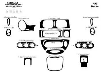 Renault Megane Scenic 99-03 Kit la décoration du tableau de bord 19-Pièce - 2 - habillage decor de tableau de bord