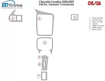 Chevrolet Cavalier 2000-2005 Full Set, Automatic Gear Cruscotto BD Rivestimenti interni