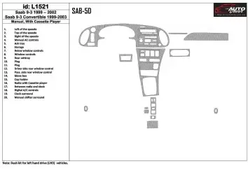 Saab 9-3 1999-2002 Manual Gearbox, With Compact Casette player, Without OEM, 20 Parts set Interior BD Dash Trim Kit
