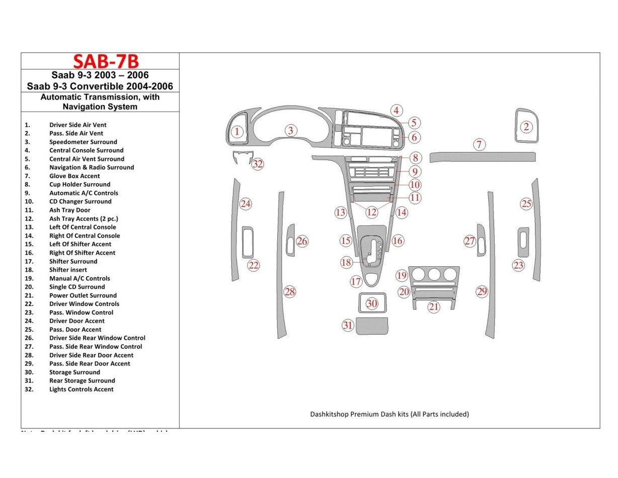 Saab 9-3 2003-2006 Automatic Gear, With NAVI system BD innenausstattung armaturendekor cockpit dekor - 1- Cockpit Dekor Innenrau