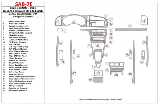 Saab 9-3 2003-2006 Manual Gear Box, With NAVI BD Interieur Dashboard Bekleding Volhouder