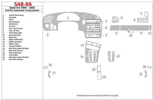 Saab 9-5 1999-2005 Ensemble Complet, Boîte automatique BD Kit la décoration du tableau de bord - 1 - habillage decor de tableau 