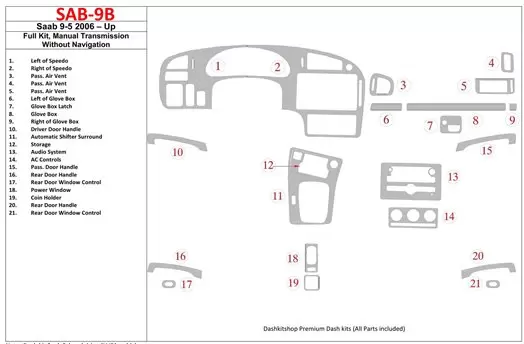 Saab 9-5 2006-UP Full Set, Manual Gear Box, Without NAVI BD Interieur Dashboard Bekleding Volhouder