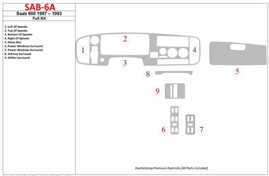 Saab 900 1987-1993 Ensemble Complet BD Kit la décoration du tableau de bord - 1 - habillage decor de tableau de bord