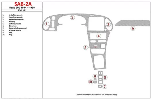 Saab 900 1994-1998 Ensemble Complet, 10 Parts set BD Kit la décoration du tableau de bord - 1 - habillage decor de tableau de bo