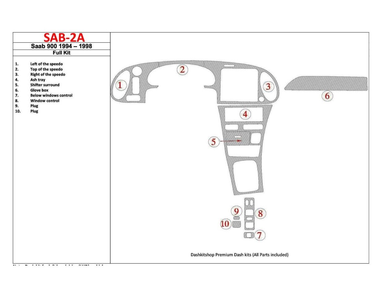 Saab 900 1994-1998 Voll Satz, 10 Parts set BD innenausstattung armaturendekor cockpit dekor - 1- Cockpit Dekor Innenraum