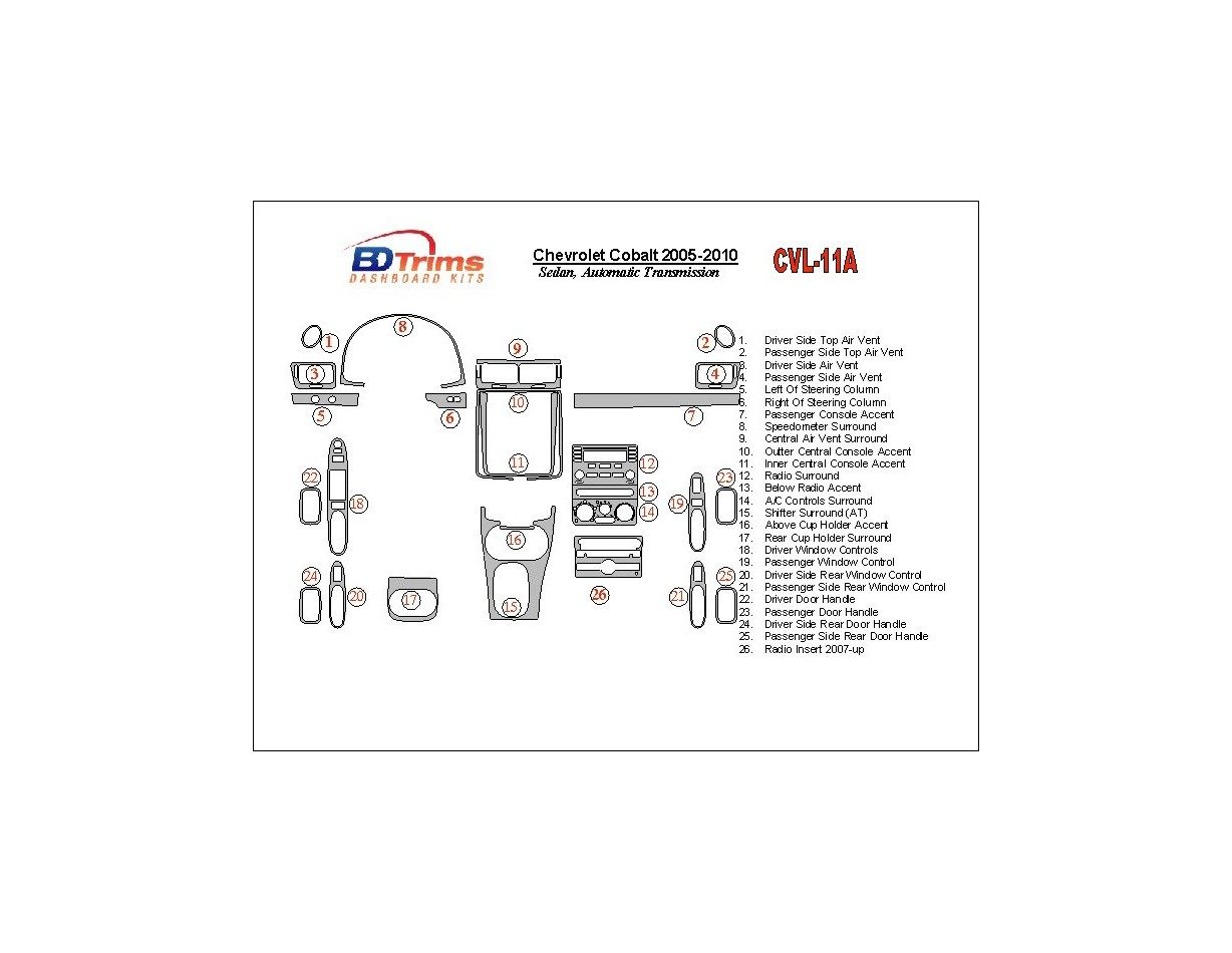 Chevrolet Cobalt 2005-UP Sedan, Boîte automatique BD Kit la décoration du tableau de bord - 1 - habillage decor de tableau de bo