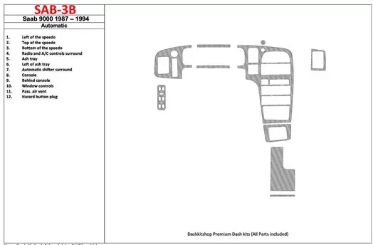 Saab 9000 1987-1994 Manual Gearbox, 12 Parts set BD innenausstattung armaturendekor cockpit dekor - 1- Cockpit Dekor Innenraum