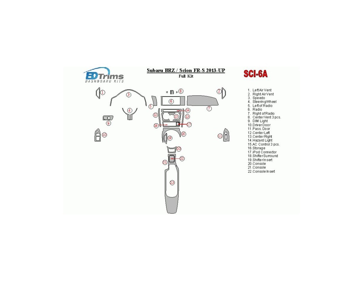Scion FR-S 2013-UP Full Set BD Interieur Dashboard Bekleding Volhouder