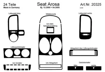 Seat Arosa 02.01-04.05 3M 3D Interior Dashboard Trim Kit Dash Trim Dekor 24-Parts