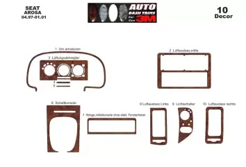 Seat Arosa 04.97-01.01 3M 3D Interior Dashboard Trim Kit Dash Trim Dekor 10-Parts