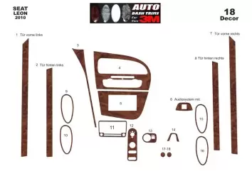 Seat Leon 01.2010 Kit Rivestimento Cruscotto all'interno del veicolo Cruscotti personalizzati 18-Decori