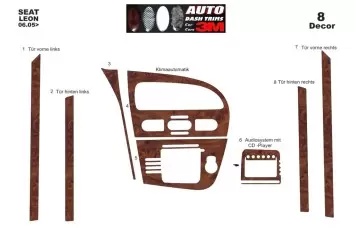 Seat Leon 1P 06.05 - 09.09 3D Inleg dashboard Interieurset aansluitend en pasgemaakt op he 8 -Teile