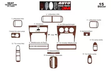 Seat Toledo-Leon 1M 01.99-03.04 3M 3D Interior Dashboard Trim Kit Dash Trim Dekor 15-Parts