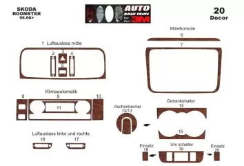 Skoda Fabia 5J Roomster 06.2006 Kit Rivestimento Cruscotto all'interno del veicolo Cruscotti personalizzati 20-Decori