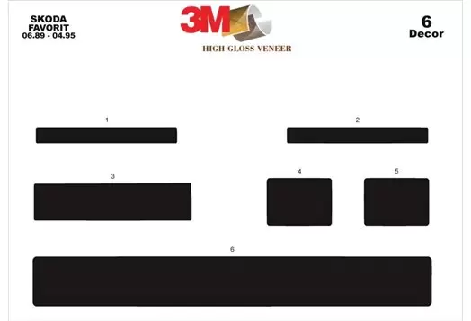Skoda Favorit 06.89 - 04.95 3D Inleg dashboard Interieurset aansluitend en pasgemaakt op he 6 -Teile