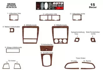 Skoda Octavia A4 1U 98-04 Kit la décoration du tableau de bord 15-Pièce - 2 - habillage decor de tableau de bord