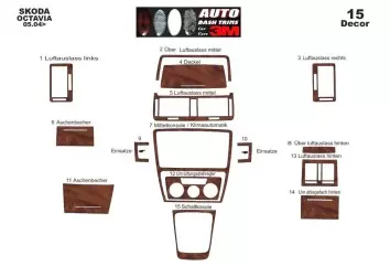 Skoda Octavia A5 1Z 05.04 - 08.09 3D Inleg dashboard Interieurset aansluitend en pasgemaakt op he 15 -Teile